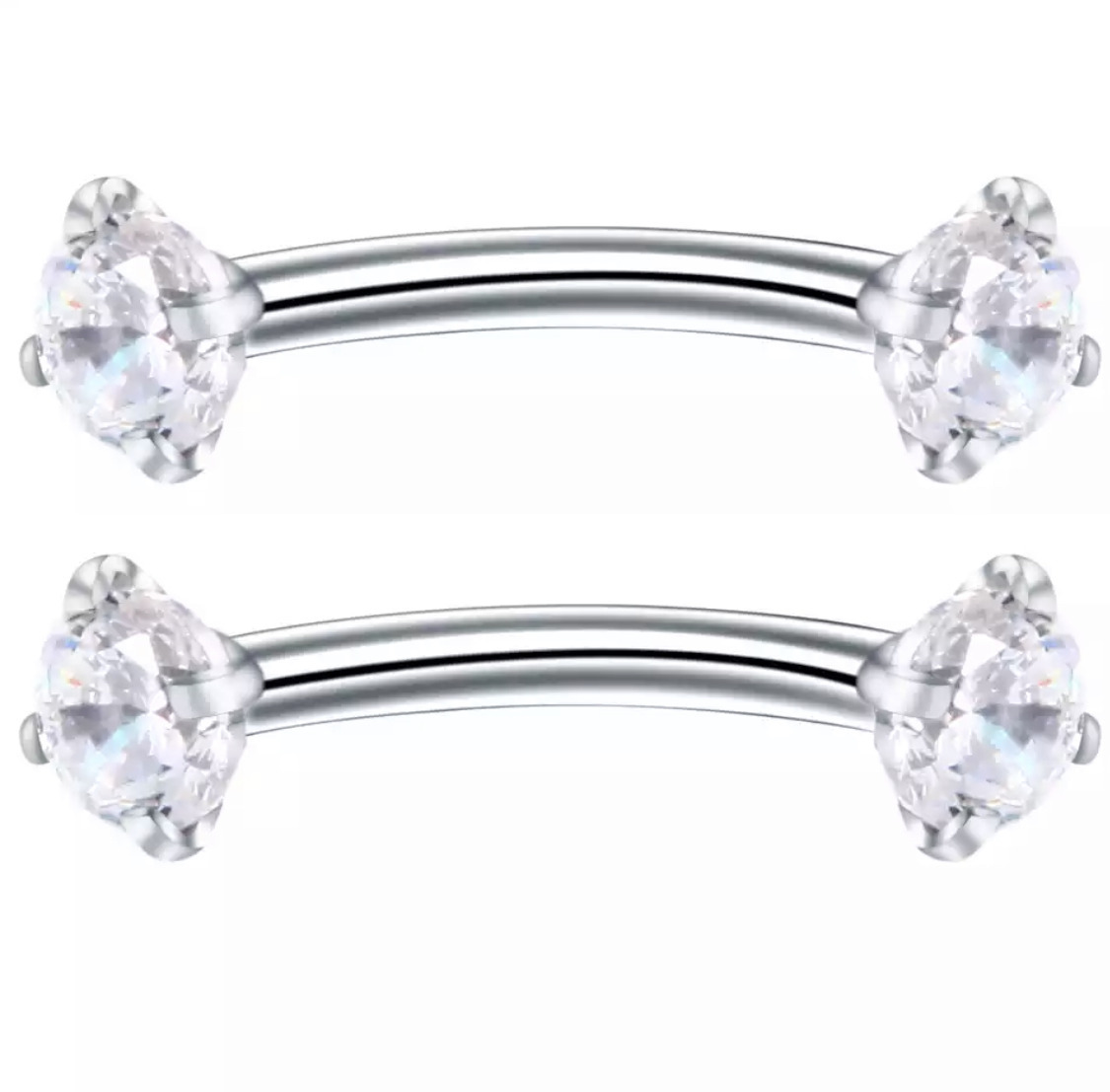 Пирсинг серьга для трагуса и пирсинга в ухо, для смайла, для септупа, для пирсинга брови, с фианитами из стали, 8мм, 2 штуки/ Overmay