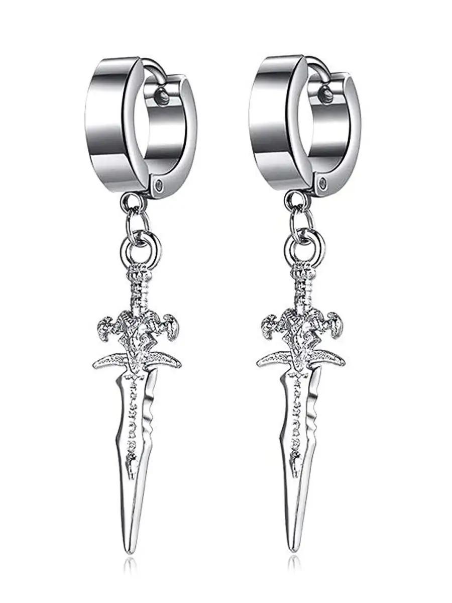 Длинные серьги кольца из стали лезвия, сережки конго лезвие