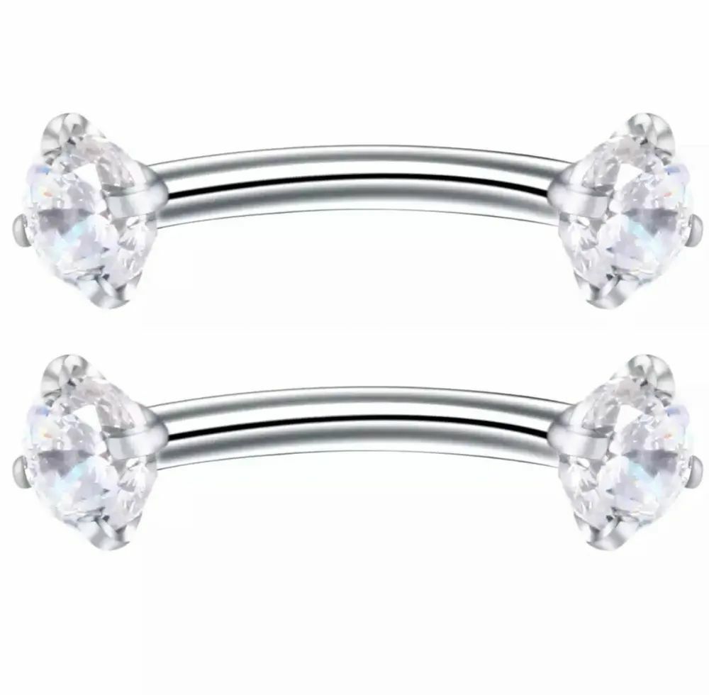 Пирсинг серьга для брови и пирсинга в ухо, для смайла, для септупа, для пирсинга брови, с фианитами из стали, 10мм, 2 штуки