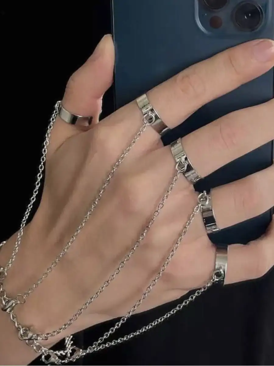 Комплект колец на цепочках, мужской браслет-цепочка , мужское украшение на руку