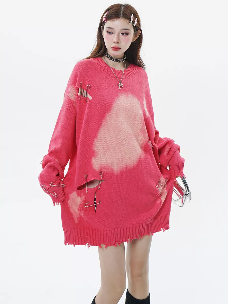 Рваный свитер оверсайз в корейском стиле y2k